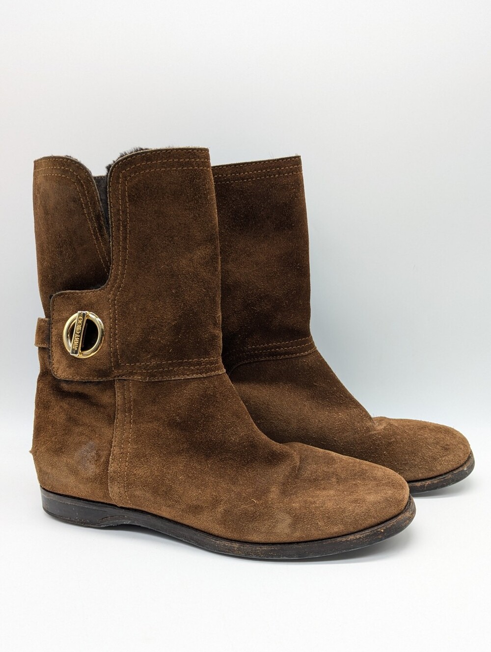 Jimmy Choo Brown Suede Leather Side Latch Ankle Bootie 38
